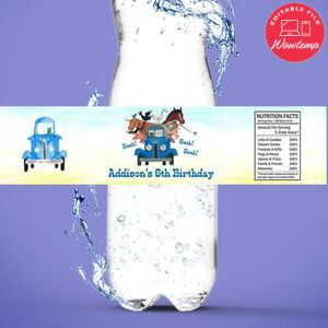 Little Blue Truck Birthday Water Bottle Label Template to Print at Home Instant Download