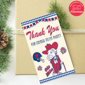 Ole Miss Thank You Tag Customizable Template To Print At Home Instant Download