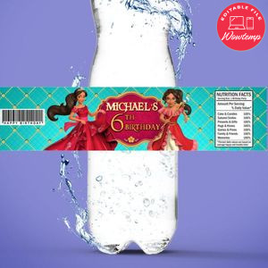 Elena of Avalor Birthday Water Bottle Label Template to Print at Home Instant Download