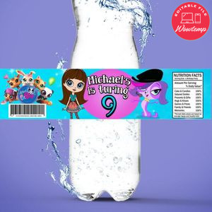 Littlest pet shop Birthday Water Bottle Label Template to Print at Home Instant Download