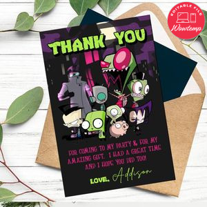 Invader Zim Thank You Card Customizable Template To Print At Home Instant Download