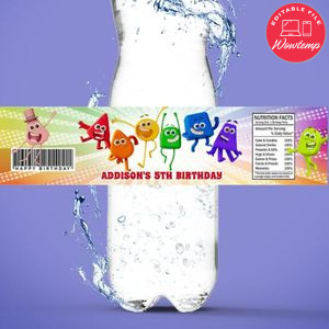 Colourblocks Birthday Water Bottle Label Template to Print at Home Instant Download
