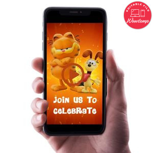 Garfield Birthday Video Invitation Digital Template Customizable Instant Download