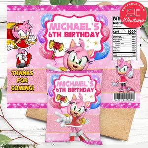 Amy rose Birthday Chip Bag Digital File Printable Instant Download