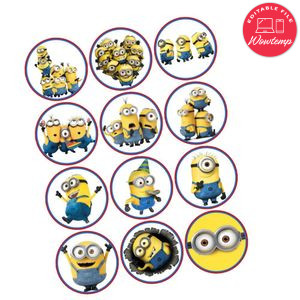 Minions Cupcake Toppers Template Printable Instant Download