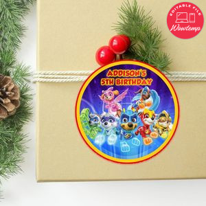Paw Patrol Mighty Pups Circle Sticker Template Customizable to Print at Home Instant Download