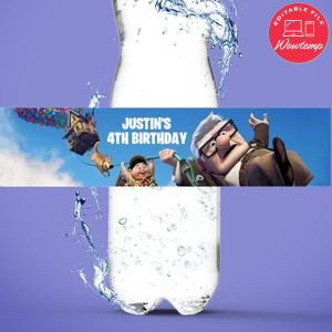 Disney Pixar up Birthday Water Bottle Label Template to Print at Home Instant Download