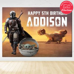 Mandalorian Warrior Birthday Backdrop Digital File Template Instant Download