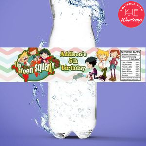 The green squad Birthday Water Bottle Label Template to Print at Home Instant Download