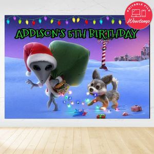 Alien Xmas Birthday Backdrop Digital File Template Instant Download