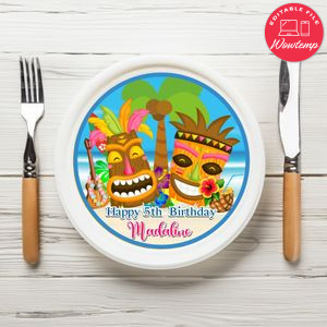 Luau Birthday Plate Template Customizable To Print At Home Instant Download