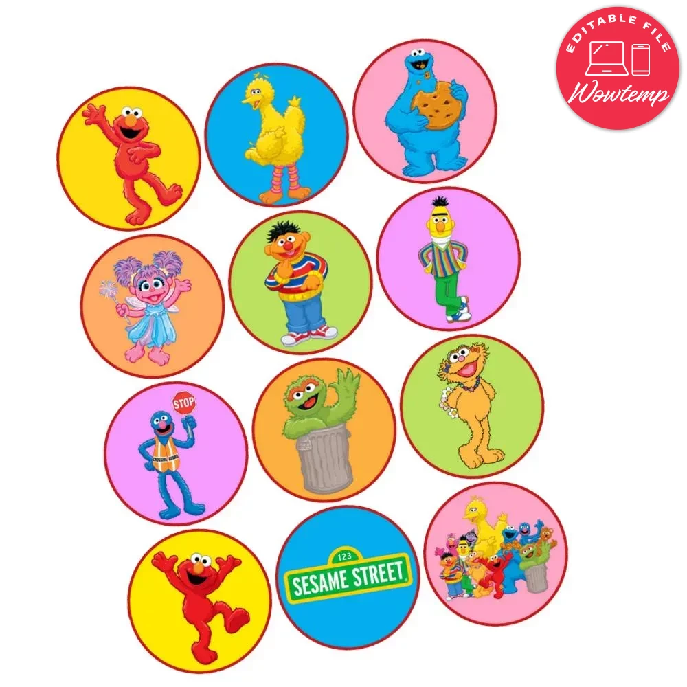 Sesame Street Cupcake Toppers Template Printable Instant Download | Wowtemp