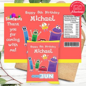 Storybots Birthday Honey Buns Snack Bag Label Customizable Instant Download