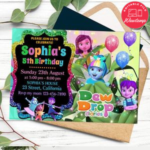 Dew Drop Diaries Birthday Invitation Customizable Template to Print at Home Instant Download