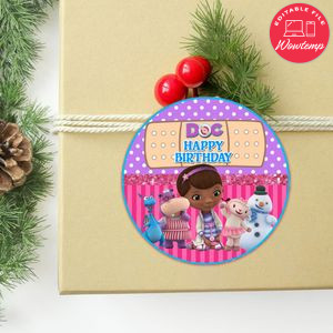 Doc McStuffins Circle Stkicer Template Customizable to Print at Home Instant Download