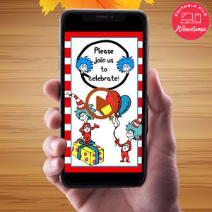 Thing 1 thing 2 Birthday Video Invitation Digital Template Customizable Instant Download