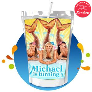 Mako mermaid Capri Sun Birthday Labels Digital File Printable Instant Download