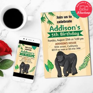 Gorilla Mobile Invite Customizable Template Instant Download