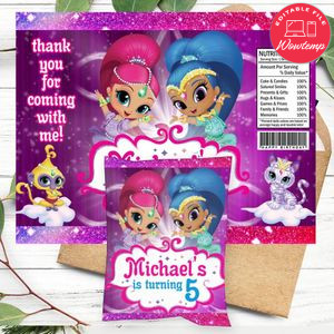 Shimmer and Shine Birthday Chip Bag Digital File Printable Instant Download