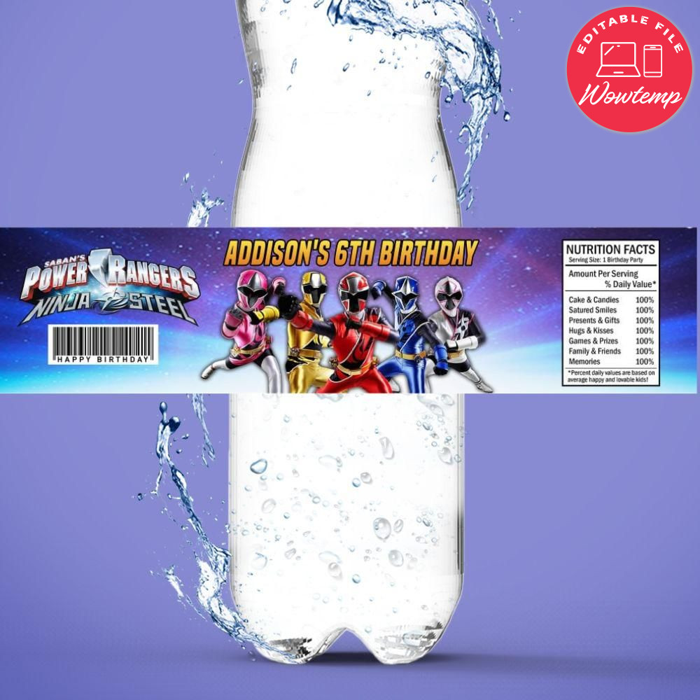 Power ranger ninja steel Birthday Water Bottle Label Template | Wowtemp