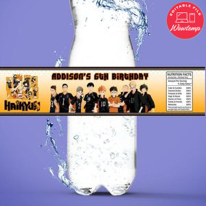 Haikyu Birthday Water Bottle Label Template to Print at Home Instant Download