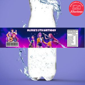 Kpop demon hunter Birthday Water Bottle Label Template to Print at Home Instant Download
