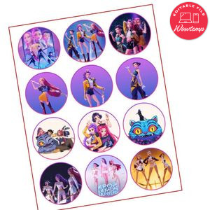 Kpop demon hunter Cupcake Toppers Template Printable Instant Download