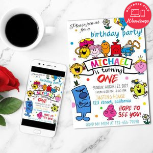 Mr. Men and Little Miss Birthday Flyer Customizable Template to Print at Home Instant Download