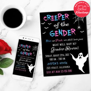 Creeper Of The Gender Mobile Invite Customizable Template Instant Download