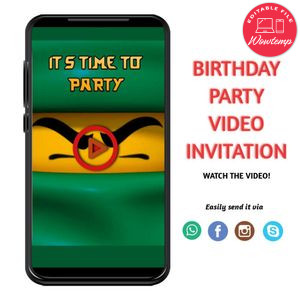 Ninjago Birthday Video Invitation Digital Template Customizable Instant Download
