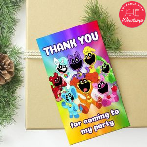 Smiling Critters Thank You Tag Customizable Template To Print At Home Instant Download