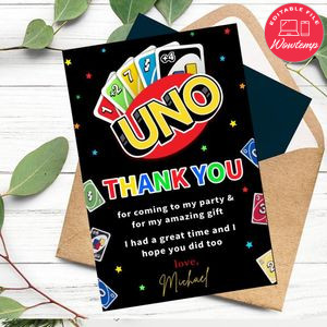 Uno Thank you card Customizable Template to Print at Home Instant Download