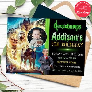 Goosebumps Birthday Invitation with Photo Customizable Template to Print at Home Instant Download