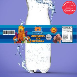 Bear in the big blue house Bottle Label Birthday Water Bottle Label Template to Print at Home Instant Download