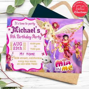Mia And Me Unicorn Birthday Flyer Customizable Template to Print at Home Instant Download