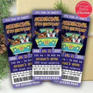 Scooby Doo Ticket Invitation Customizable Template Instant Download