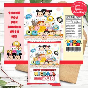 Tsum Tsum Birthday Honey Buns Snack Bag Label Customizable Instant Download