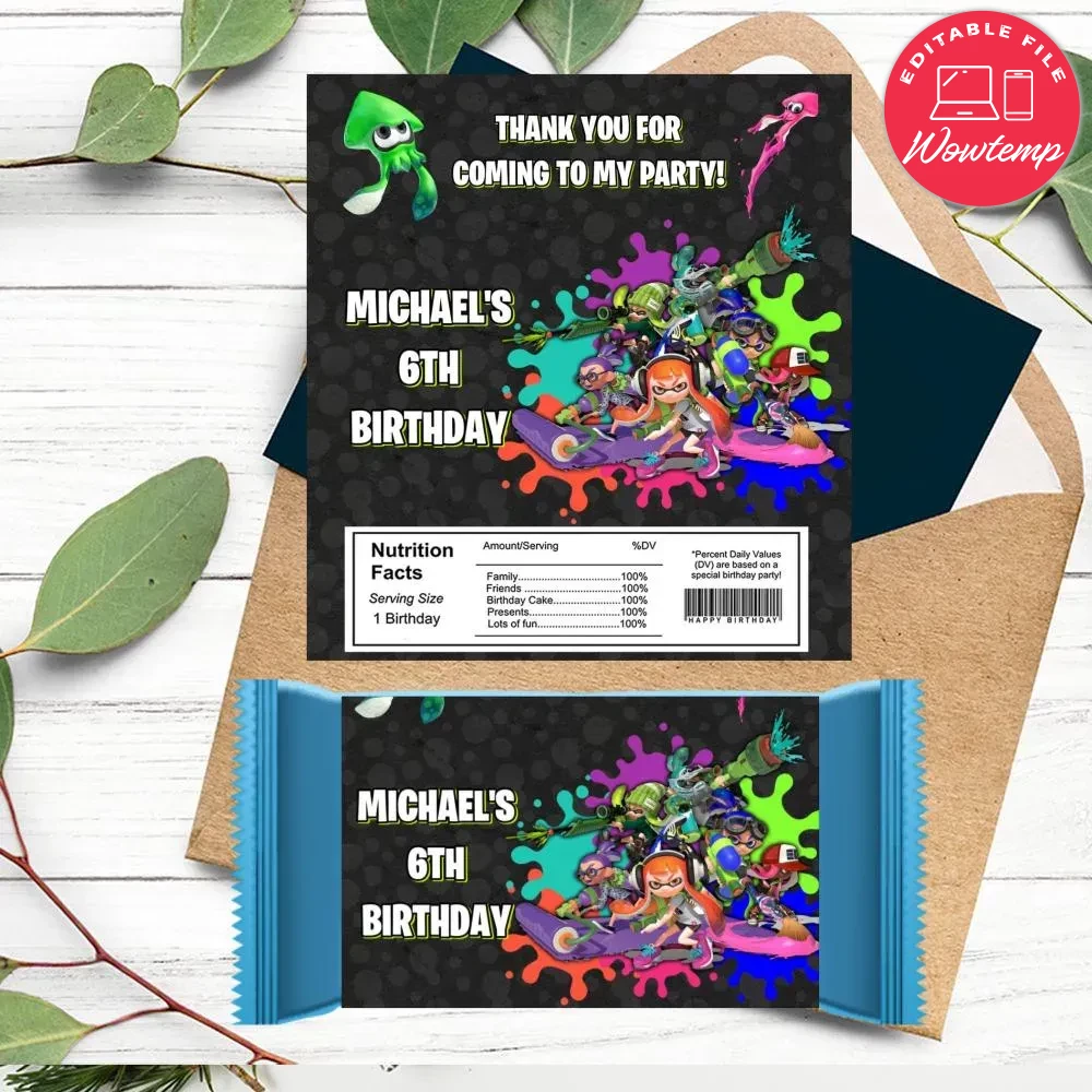 Splatoon Candy bar Label Customizable Template DIY | Wowtemp