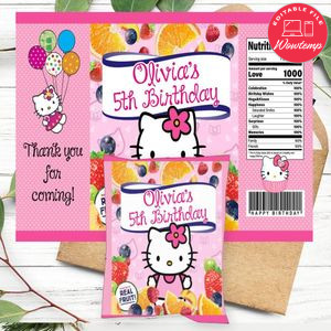 Hello Kitty Birthday Party Fruit Snack Bag Digital File Printable Instant Download