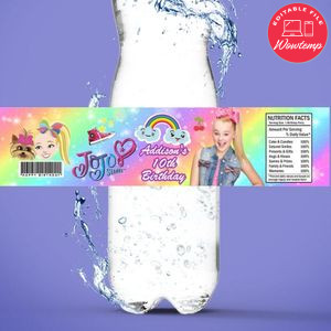 Jojo siwa Bottle Label Birthday Water Bottle Label Template to Print at Home Instant Download