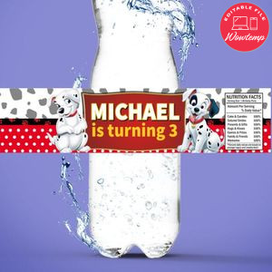 101 Dalmatians Birthday Water Bottle Label Template to Print at Home Instant Download