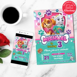 Skye And Everest Mobile Invite Customizable Template Instant Download