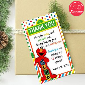 Elmo Thank You Tag Customizable Template To Print At Home Instant Download