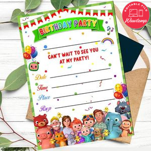 Cocomelon fill in blank Invitation Customizable Template to Print at Home Instant Download