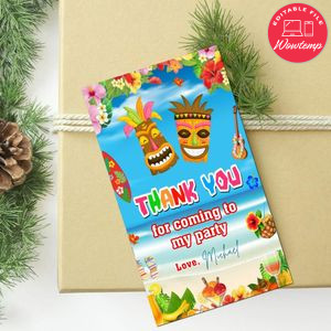 Luau Thank You Tag Customizable Template To Print At Home Instant Download