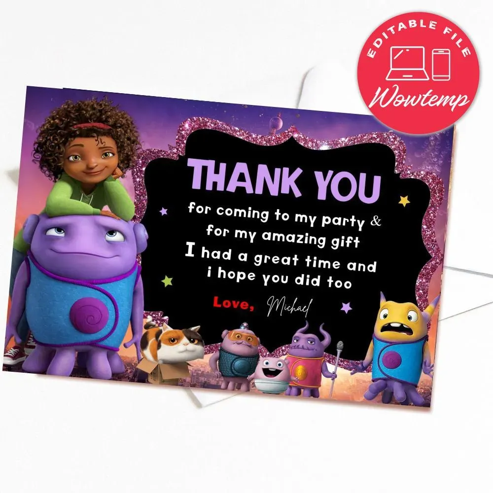 Boov Thank You Card Customizable Template DIY | Wowtemp