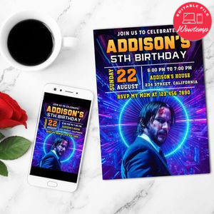 John wick Birthday Flyer Customizable Template to Print at Home Instant Download