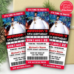 Big Hero 6 Ticket Invitation Customizable Template Instant Download