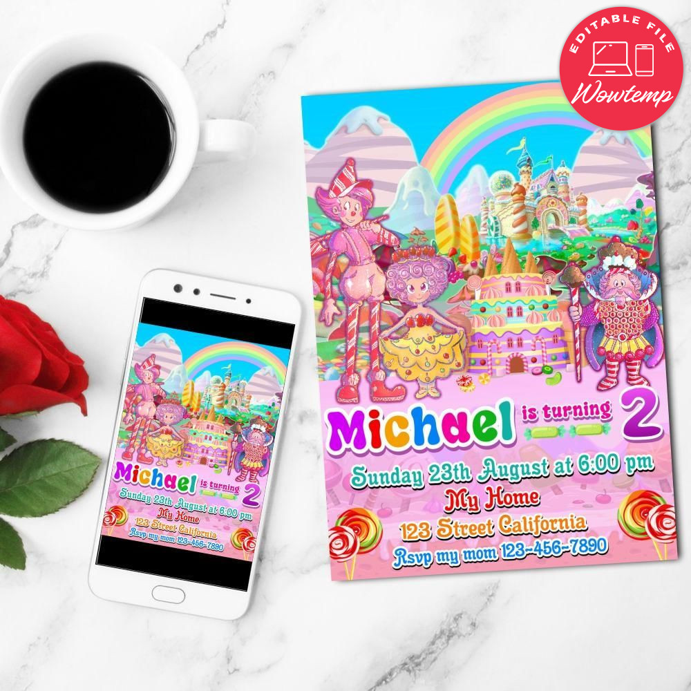 Candyland Birthday Flyer Customizable Template to Print at Home Instant Download