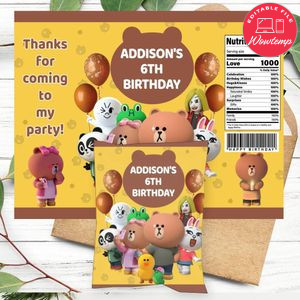 Brown and Friends Birthday Party Chip Bag Digital File Printable Instant Download
